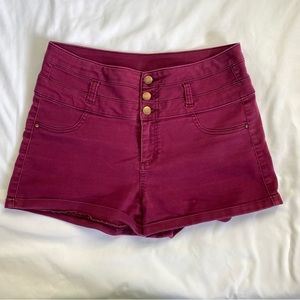 Charlotte Russe High-Waisted, Deep Burgundy Stretch Jean Shorts, Size 12